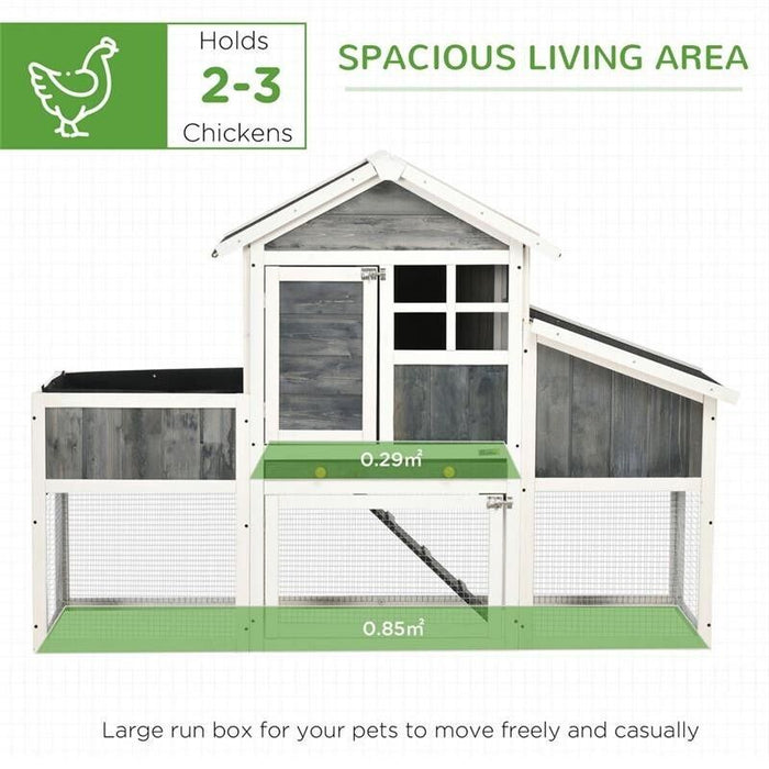 POLLAIO PREFABBRICATO IN LEGNO CON AREA APERTA, CASETTA E NIDO, 161.5X62.5X115CM, GRIGIO