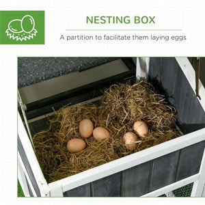 POLLAIO PREFABBRICATO IN LEGNO CON AREA APERTA, CASETTA E NIDO, 161.5X62.5X115CM, GRIGIO