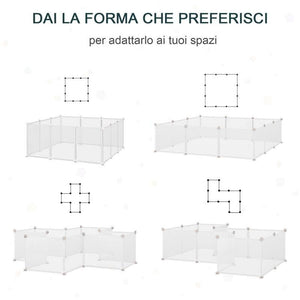 RECINTO PER CONIGLI, CUCCIOLI E PICCOLI ANIMALI MODULABILE IN METALLO E PP, 12 PANNELLI DA 35X45 CM BIANCO