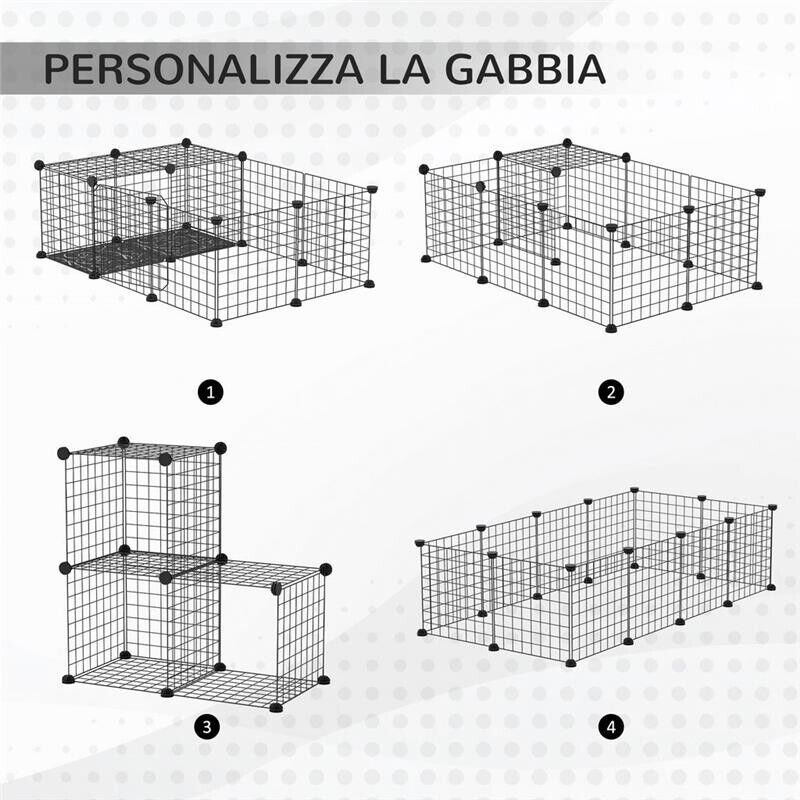 RECINTO PER CONIGLI E PORCELLINI D'INDIA MODULABILE CON ACCESSORI MONTAGGIO, 105X70X35CM - NERO