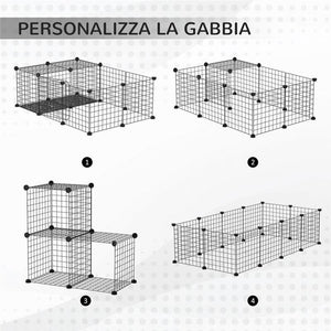 RECINTO PER CONIGLI E PORCELLINI D'INDIA MODULABILE CON ACCESSORI MONTAGGIO, 105X70X35CM - NERO