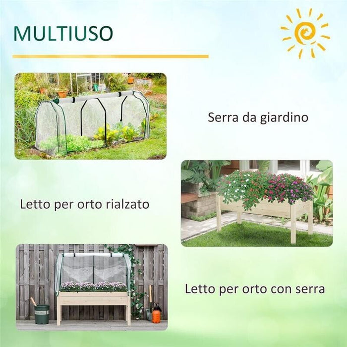 LETTO PER ORTO IN CASSETTA CON SERRA DA GIARDINO, PORTAPIANTE DA ESTERNO IN LEGNO E PE PER FIORI E VERDURE