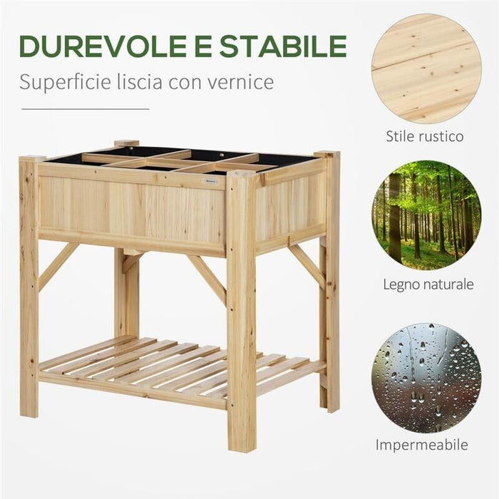LETTO PER ORTO RIALZATO CON 6 SCOMPARTI IN LEGNO DI ABETE, 78.5X58X81CM