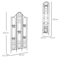 PORTAPIANTE VERTICALE PIEGHEVOLE CON 5 VASI DA ESTERNO IN METALLO, 82X12.5X150CM, NERO