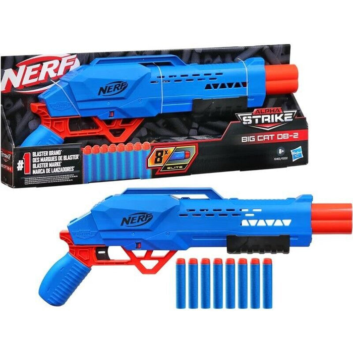 NERF ALPHA STRIKE BIG CAT SABBIATURA DOPPIA CANNA SPARA 2 FRECCETTE DI FILA CON 8 FRECCETTE 8+ ANNI