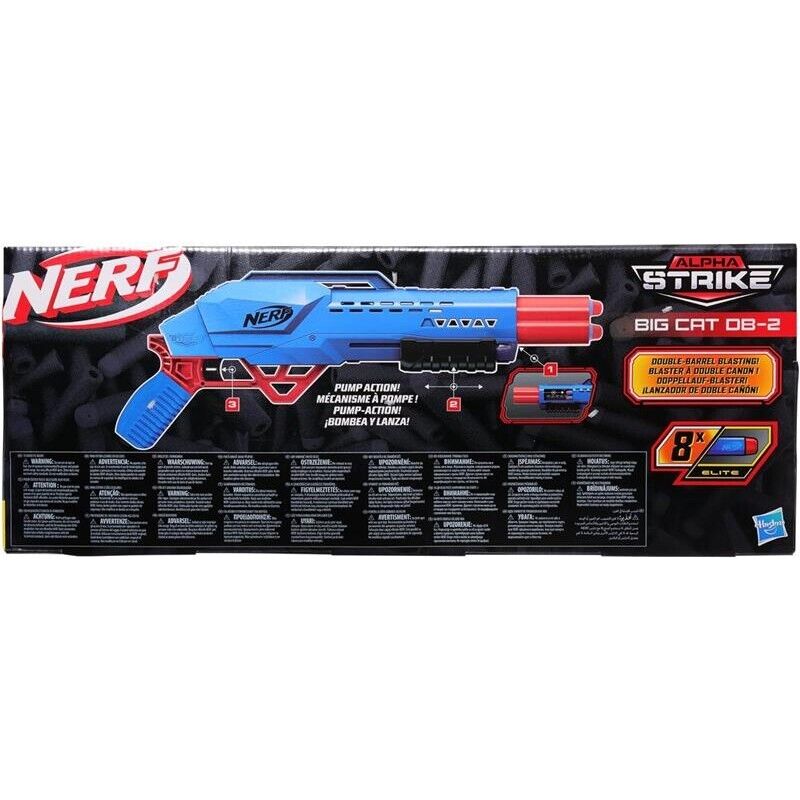 NERF ALPHA STRIKE BIG CAT SABBIATURA DOPPIA CANNA SPARA 2 FRECCETTE DI FILA CON 8 FRECCETTE 8+ ANNI