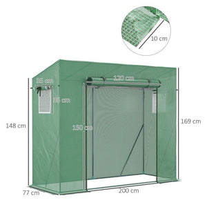 SERRA DA GIARDINO IN PE E ACCIAIO CON 4 PICCHETTI, 2 FINESTRE E COPERTURA RINFORZATA, 200X77X148-169CM