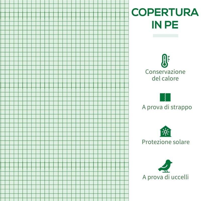 SERRA DA GIARDINO IN PE E ACCIAIO CON 4 PICCHETTI, 2 FINESTRE E COPERTURA RINFORZATA, 200X77X148-169CM