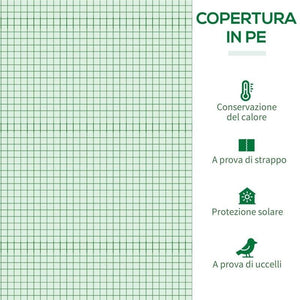 SERRA DA GIARDINO IN PE E ACCIAIO CON 4 PICCHETTI, 2 FINESTRE E COPERTURA RINFORZATA, 200X77X148-169CM