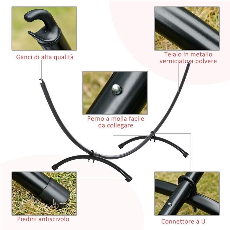 STRUTTURA PER AMACA UNIVERSALE DA ESTERNO IN METALLO, 300X90X100 CM, NERO