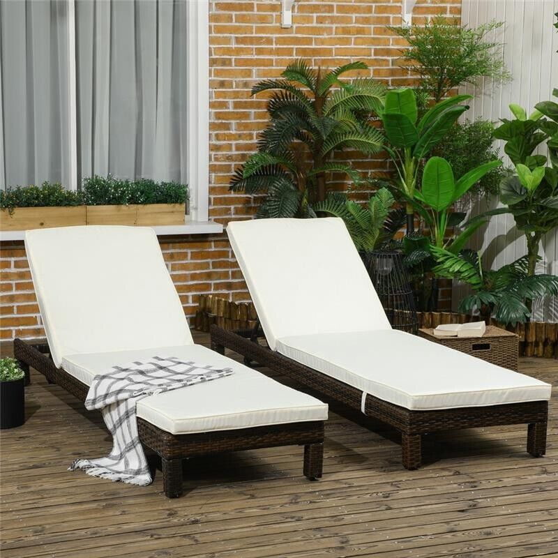 SET 2 LETTINI PRENDISOLE IN RATTAN PE CON CUSCINO E SCHIENALE 5 RECLINAZIONI, 196X60X22CM