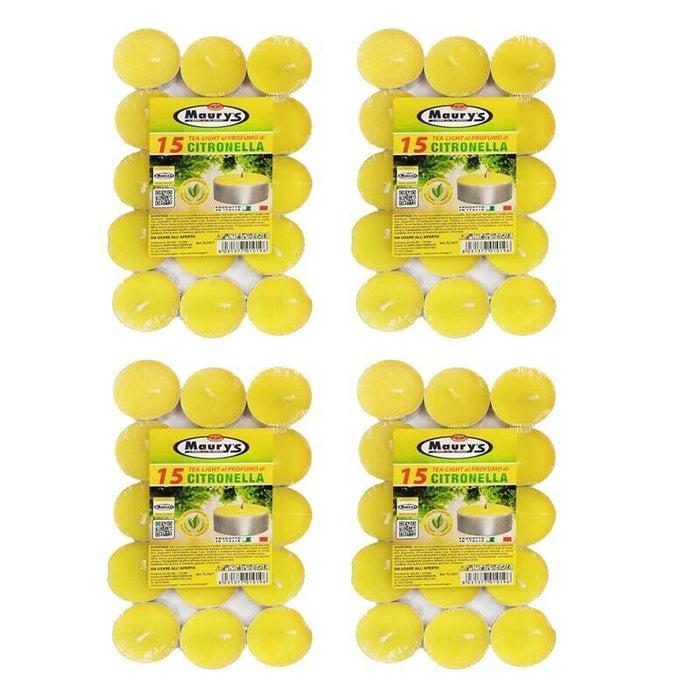 MAURY'S CANDELINE TEA LIGHT 60 PZ GIALLE CON OLIO DI CITRONELLA E BASE IN METALLO
