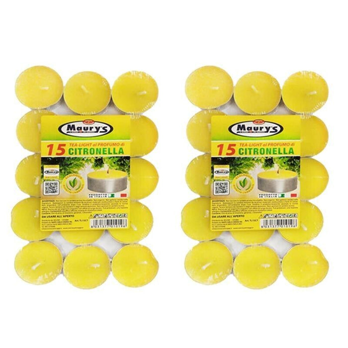 MAURY'S CANDELINE TEA LIGHT 30 PZ GIALLE CON OLIO DI CITRONELLA E BASE IN METALLO