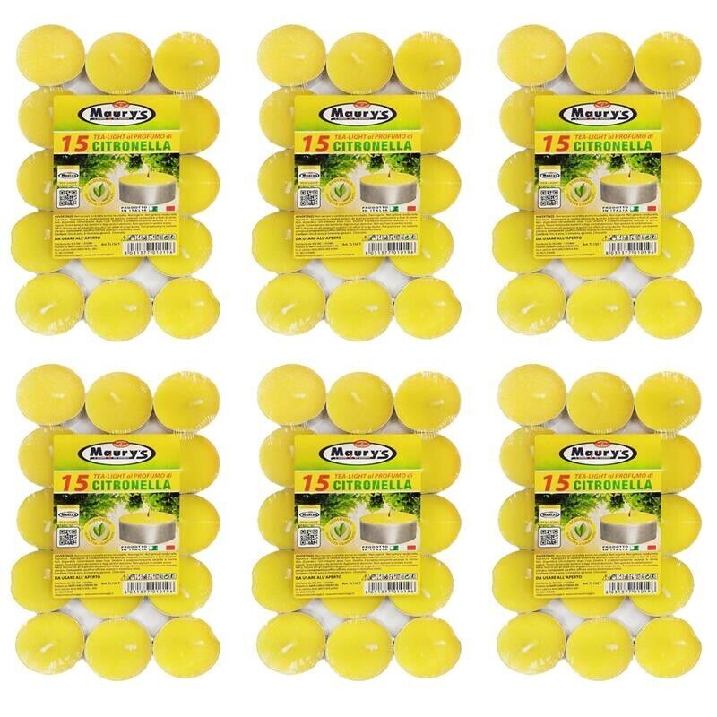 MAURY'S CANDELINE TEA LIGHT 90 PZ GIALLE CON OLIO DI CITRONELLA E BASE IN METALLO