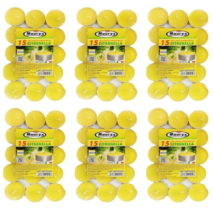 MAURY'S CANDELINE TEA LIGHT 90 PZ GIALLE CON OLIO DI CITRONELLA E BASE IN METALLO