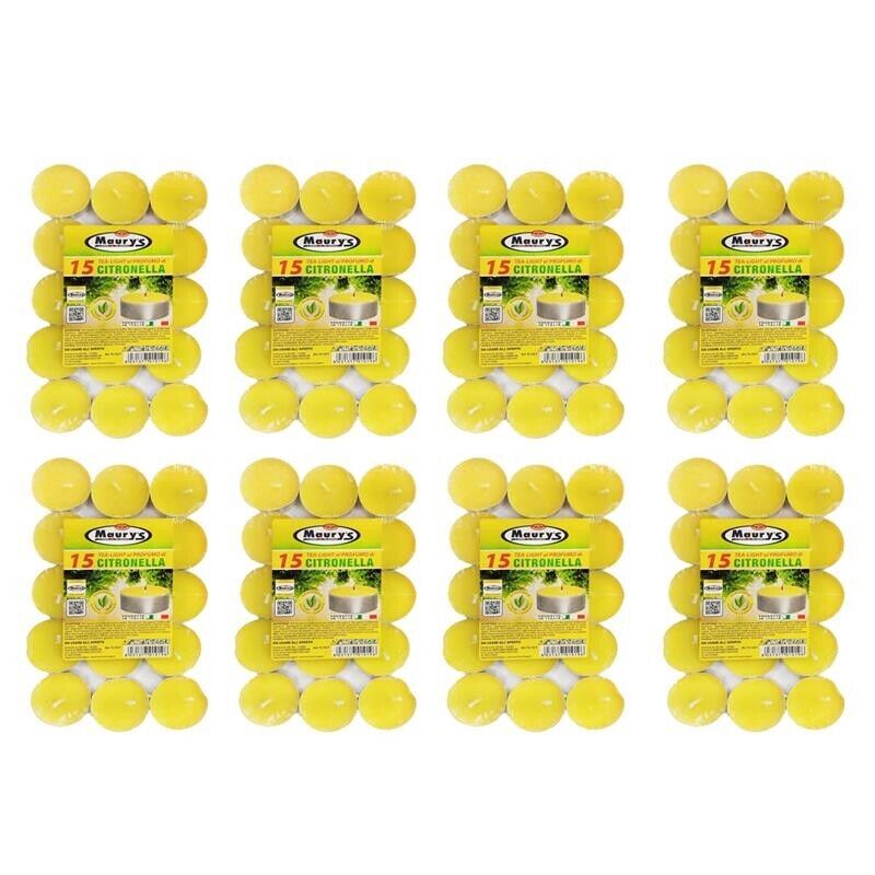 MAURY'S CANDELINE TEA LIGHT 120 PZ GIALLE CON OLIO DI CITRONELLA E BASE IN METALLO