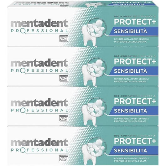 MENTADENT DENTIFRICIO SET 4 CONFEZIONI PROFESSIONAL RIMINALIZZA I DENTI SENSIBILI 75 ML L'UNO PROTETTIVO