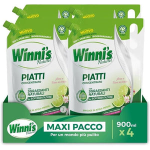 WINNI'S RICARICA SET 4 PEZZI DETERGENTE PIATTI DA 900ML LIME E FIORI DI MELA