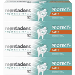 MENTADENT DENTIFRICIO SET 4 CONFEZIONI PROTEZIONE CARIE PROFESSIONAL RIMINALIZZA I DENTI 75ML L'UNO PROTECT+ CARIE
