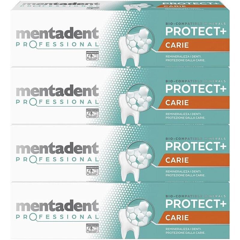 MENTADENT DENTIFRICIO SET 4 CONFEZIONI PROTEZIONE CARIE PROFESSIONAL RIMINALIZZA I DENTI 75ML L'UNO PROTECT+ CARIE