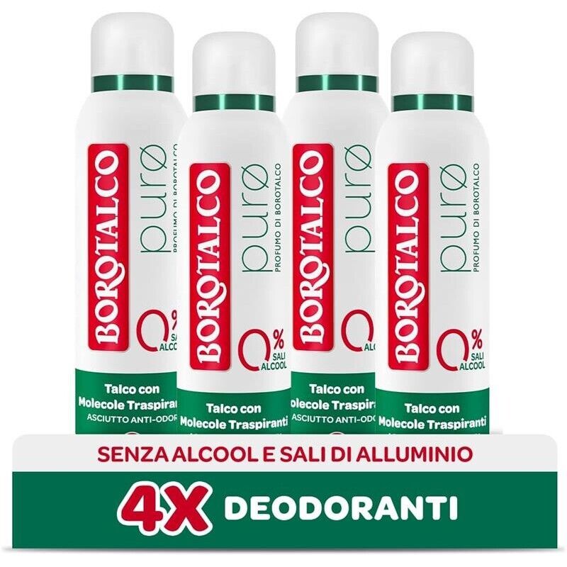 BOROTALCO SET 4 PZ DEO SPRAY 150 ML L'UNO NEW PURO 0 SALI 0 ALCOOL PROFUMO DI BOROTALCO