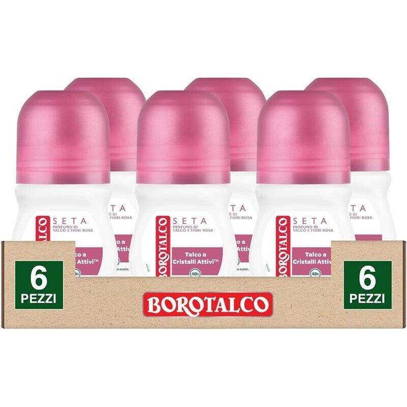 BOROTALCO ROLL-ON SET 6 PZ 50 MLL'UNO FORMULA SENZA ALCOOL EFFICACIA FRESCA 48HAI FIORI DI ROSA