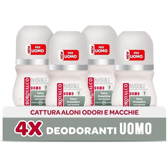 BOROTALCO ROLL-ON SET 4 PZ UOMO 50 ML'UNO FORMULA SENZA ALCOOL EFFICACIA FRESCA 48H ROSSO