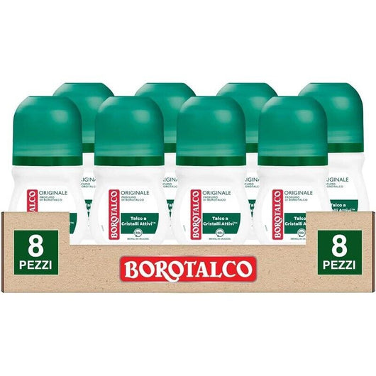 BOROTALCO ROLL-ON SET 8 PZ 50 ML L'UNO FORMULA SENZA ALCOOL EFFICACIA FRESCA 48H TALCO CRISTALLI ATTIVI