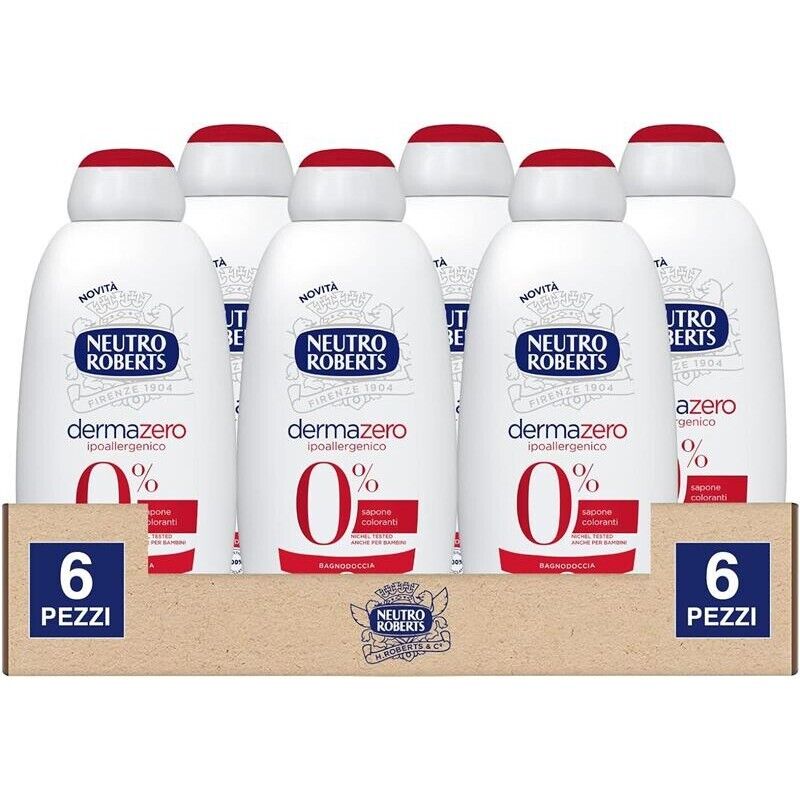 NEUTRO ROBERTS SET 6 PZ BAGNODOCCIA DERMAZERO IPOALLERGENICO DA 600 ML