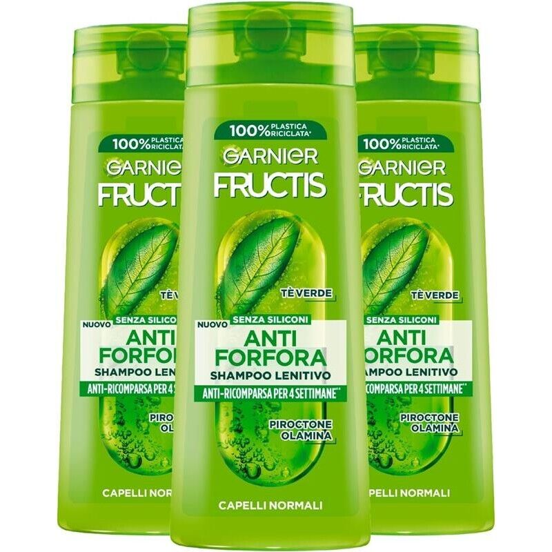 GARNIER FRUCTIS SET 3 PZ SHAMPOO 250 ML L'UNO ANTI FORFORA PER 4 SETTIMANE 2IN1 LENITIVO CAPELLI NORMALI TE' VERDE