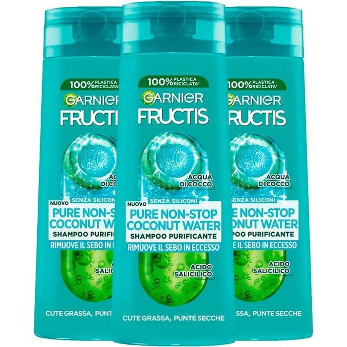 GARNIER FRUCTIS 3 PZ SHAMPOO 250 ML L'UNO PURE NON-STOP COCONUT WATER RIMUOVE IL SEBO IN ECCESSO