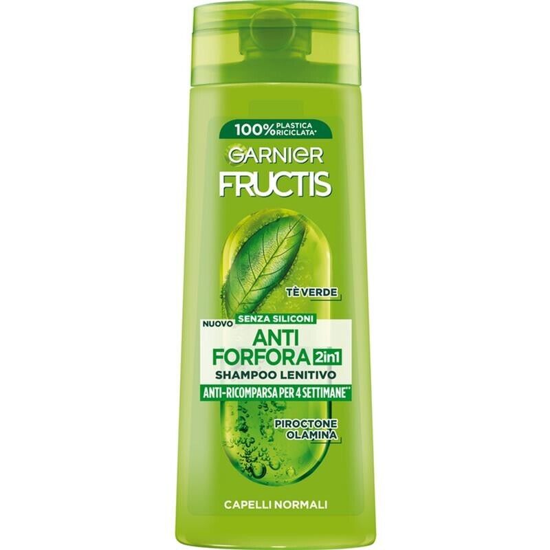 GARNIER FRUCTIS SET 3 PZ SHAMPOO 250 ML ANTI FORFORA PER 4 SETTIMANE 2IN1 LENITIVO CAPELLI NORMALI TE' VERDE