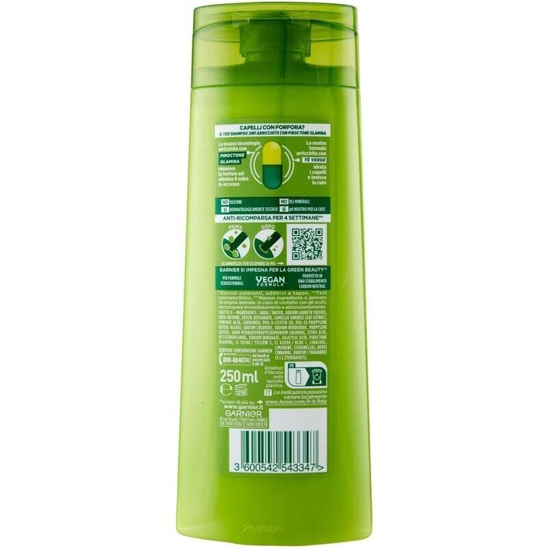 GARNIER FRUCTIS SET 3 PZ SHAMPOO 250 ML ANTI FORFORA PER 4 SETTIMANE 2IN1 LENITIVO CAPELLI NORMALI TE' VERDE