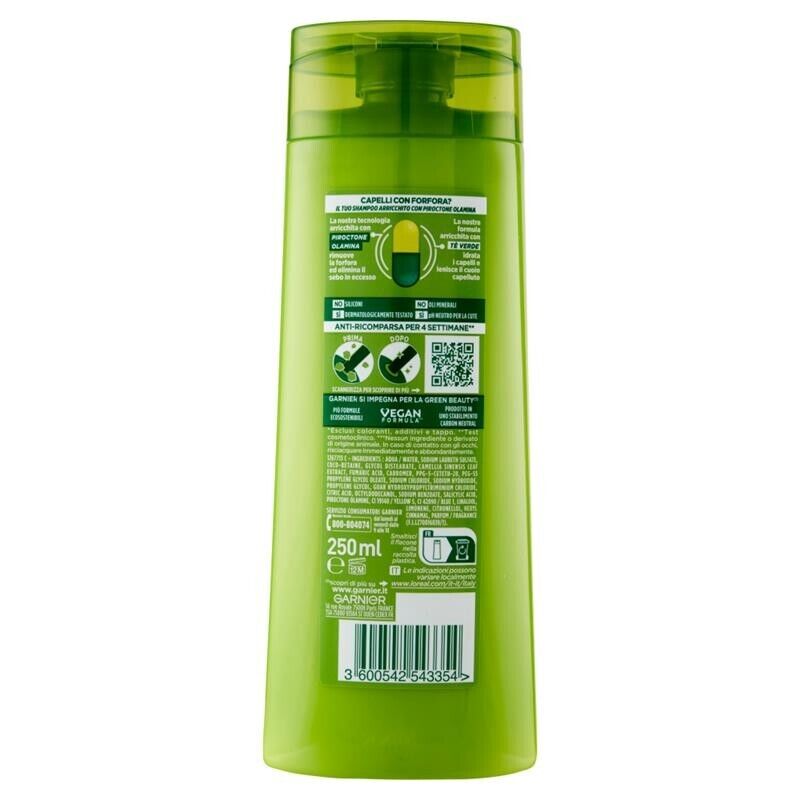 GARNIER FRUCTIS SET 3 PZ SHAMPOO 250 ML L'UNO ANTI FORFORA PER 4 SETTIMANE 2IN1 LENITIVO CAPELLI NORMALI TE' VERDE