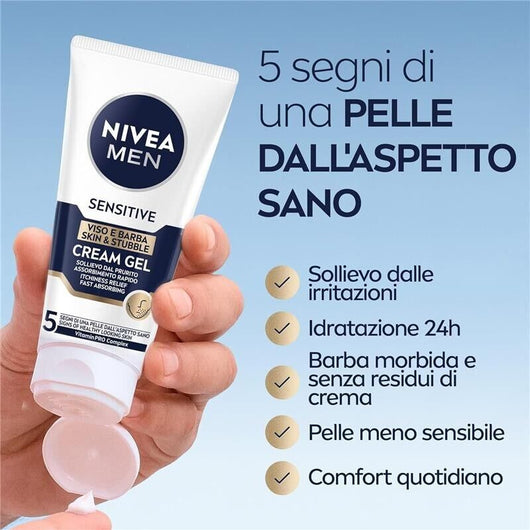 NIVEA CREMA MEN GEL 50 ML VISO E BARBA SENSITIVE 2 IN 1 PELLI SENSIBILI H 24