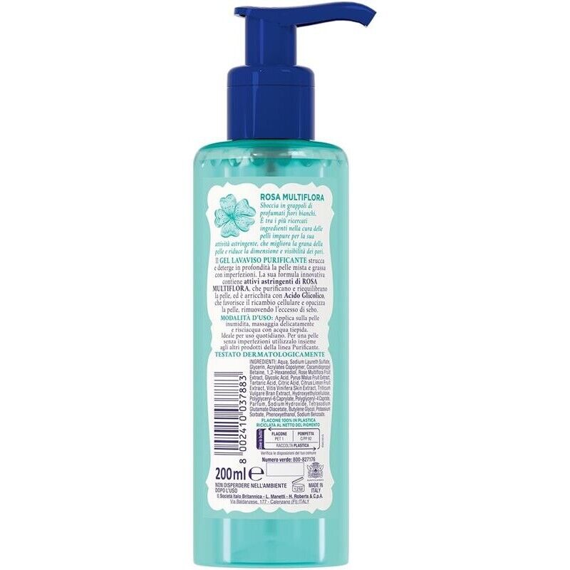 ACQUA ALLE ROSE GEL DETERGENTE VISO PURIFICANTE ROSA MULTIFLORA PER PELLI MISTE O CON IMPERFEZIONI 200 ML