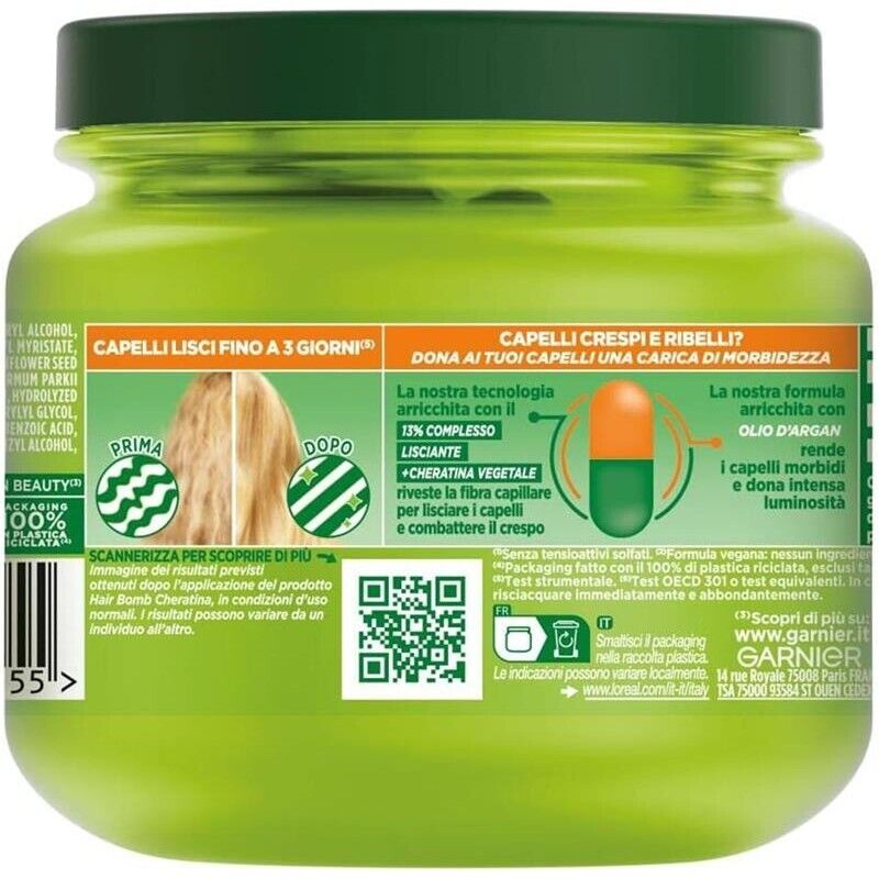 GARNIER FRUCTIS MASCHERA ULTRA LISCIANTE PER CAPELLI CRESPI E RIBELLI CON ARGAN E CHERATINAHYDRA LISS & SHINE 320 ML