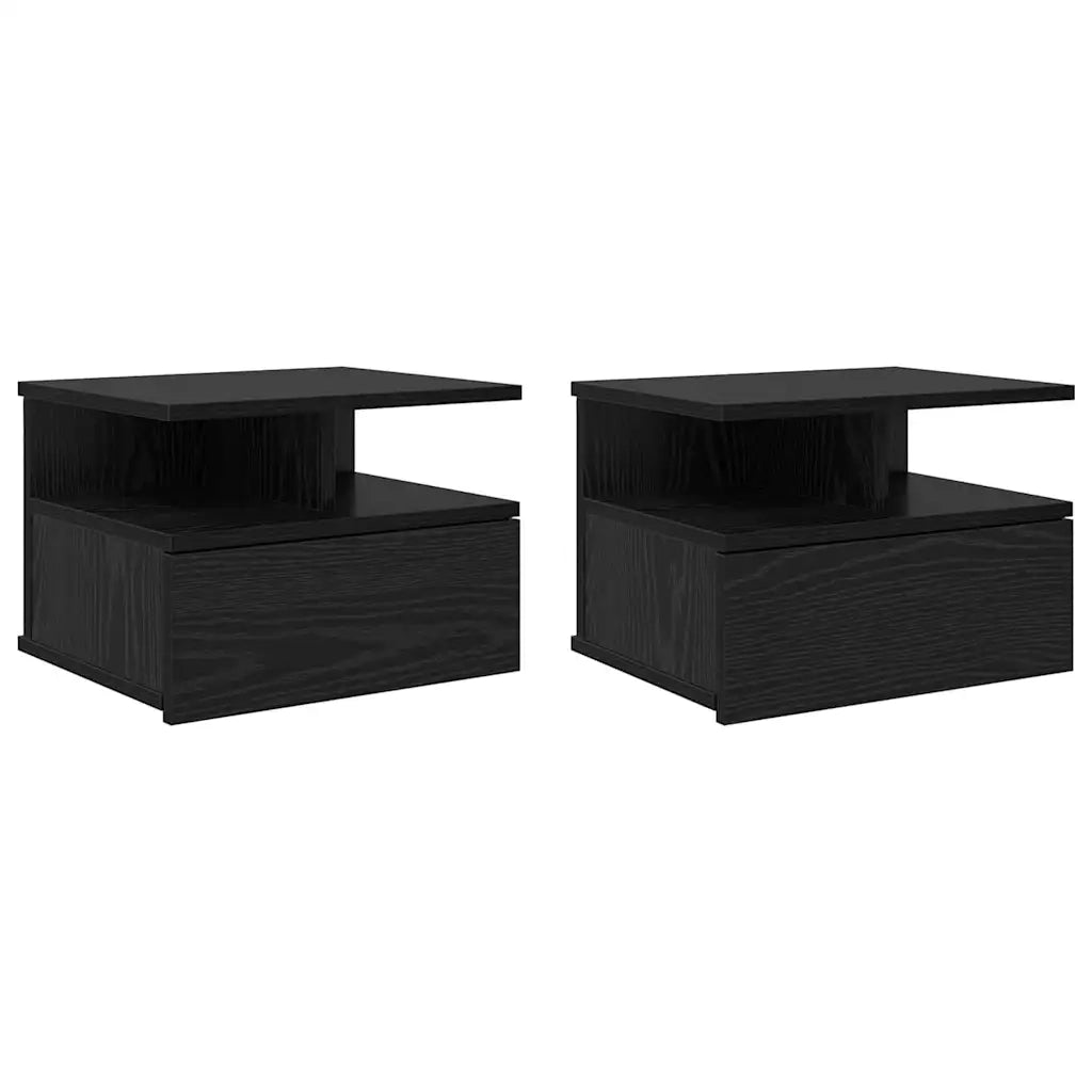 Set di 2 Comodini | Armadio da Notte | Mobiletto da notte flottante Rovere Nero 40 x 31 x 28 cm