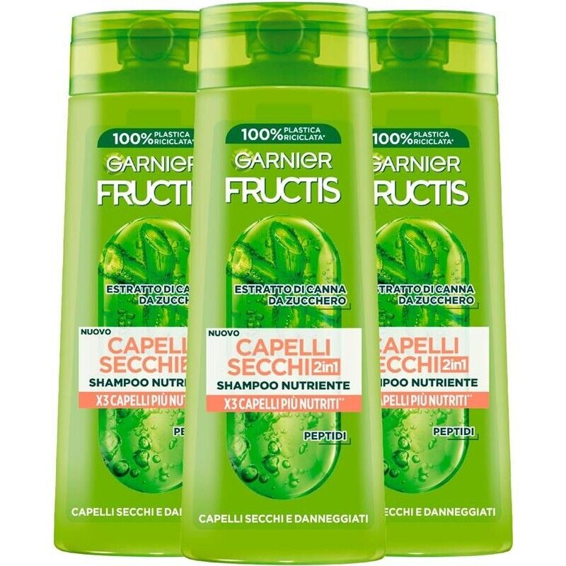 GARNIER FRUCTIS SET 3 PZ SHAMPOO 250 ML L'UNO PER CAPELLI SECCHI E DANNEGGIATI 2IN1 NUTRIENTE X3 CAPELLI PIU NUTRITI