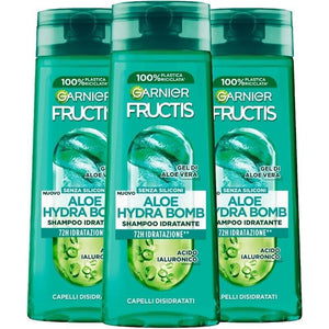 GARNIER FRUCTIS SET 3 SHAMPOO 250 ML L'UNO ALOE 72 ORE DI IDRATAZIONE HYDRA BOMB PER CAPELLI DISIDRATATI