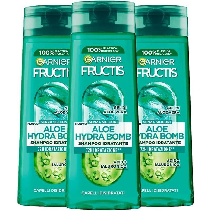 GARNIER FRUCTIS SET 3 SHAMPOO 250 ML L'UNO ALOE 72 ORE DI IDRATAZIONE HYDRA BOMB PER CAPELLI DISIDRATATI