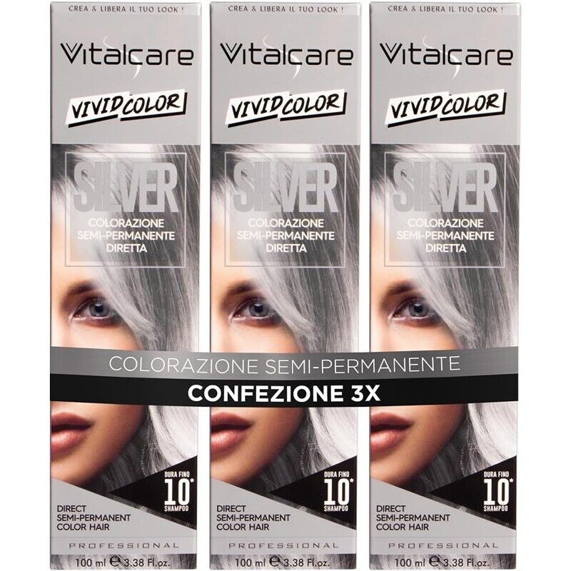 VITALCARE SET 3 PZ TINTA SEMIPERMANENTE PROFESSIONALE PER CAPELLI MORBIDI IDRATATI E LUMINOSI IN COLORE SILVER