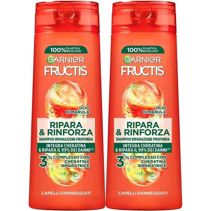 GARNIER FRUCTIS SET 2 SHAMPOO 250 ML L'UNO RIPARA E RINFORZA INTEGRA CHERATINA E RIPARA IL 99% DEI DANNI