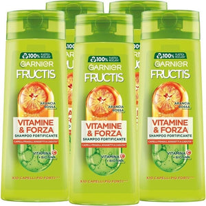 GARNIER FRUCTISSET 5 PZ SHAMPOO 250 ML L'UNO VITAMINE&FORZA X10 CAPELLI PIU FORTI VITAMINA C+ PIU BIOTINA