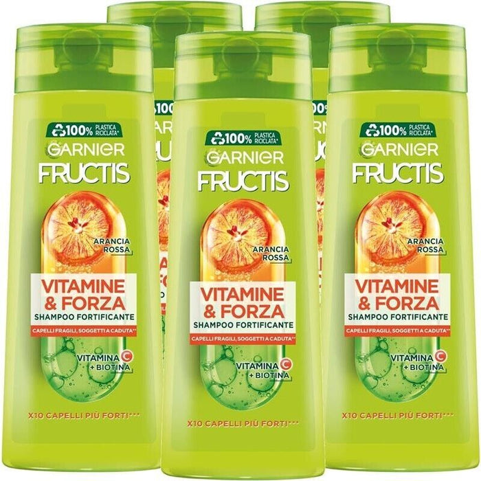 GARNIER FRUCTISSET 5 PZ SHAMPOO 250 ML L'UNO VITAMINE&FORZA X10 CAPELLI PIU FORTI VITAMINA C+ PIU BIOTINA