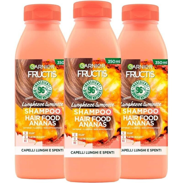 GARNIER FRUCTIS SET 3 SHAMPOO HAIR FOODS 350 ML L'UNO CAPELLI LUNGHI E SPENTI ALL'ANANAS