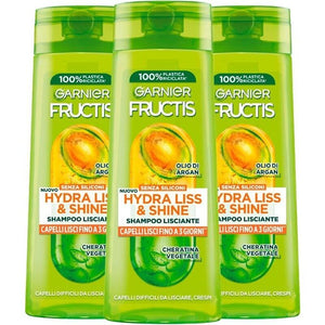 GARNIER FRUCTISSET 3 PZ SHAMPOO LISCIANTE 250 ML HYDRA LISS&SHINE CAPELLI LISCI FINO A 3 GIORNI CON OLIO DI ARGAN