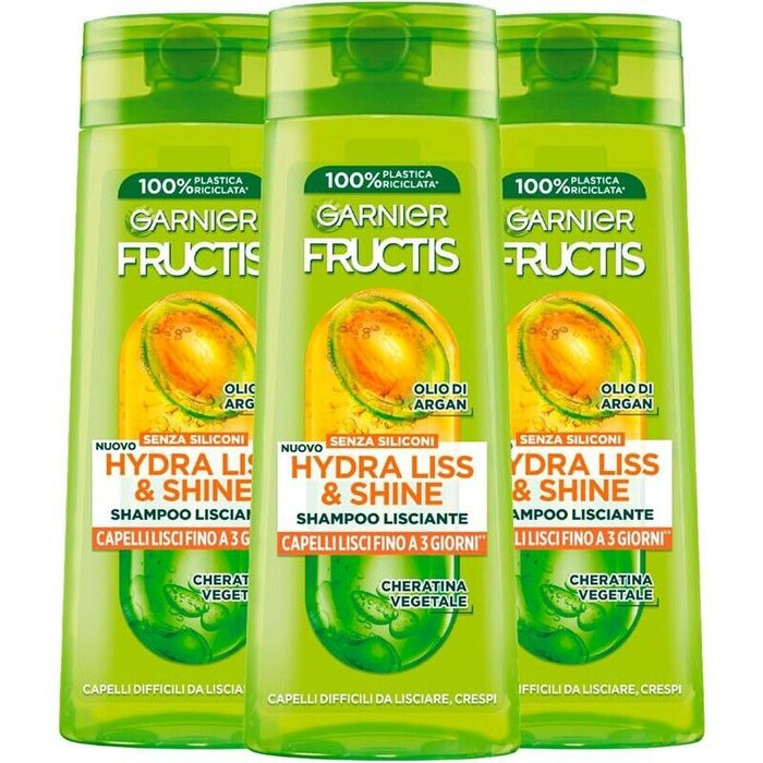 GARNIER FRUCTISSET 3 PZ SHAMPOO LISCIANTE 250 ML HYDRA LISS&SHINE CAPELLI LISCI FINO A 3 GIORNI CON OLIO DI ARGAN