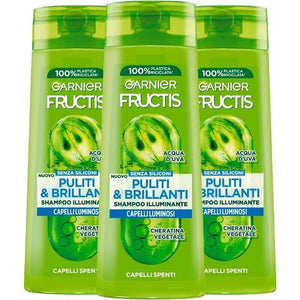GARNIER FRUCTIS SET 3 PZ SHAMPOO PULITI&BRILLANTI 250 ML L'UNO SENZA SILICONI PER CAPELLI LUMINOSI CON ACQUA D'UVA