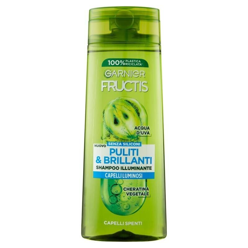 GARNIER FRUCTIS SET 3 PZ SHAMPOO PULITI&BRILLANTI 250 ML L'UNO SENZA SILICONI PER CAPELLI LUMINOSI CON ACQUA D'UVA